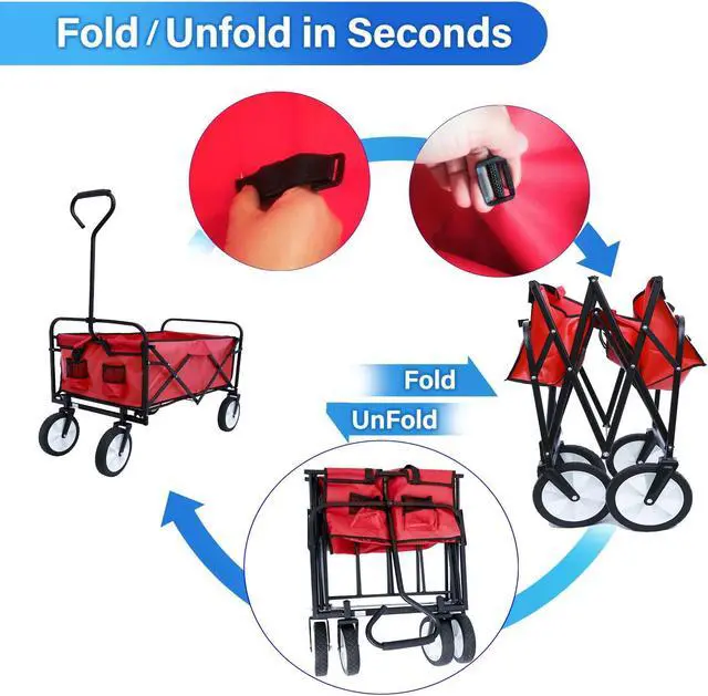 Alt view image 6 of 7 - Folding Wagon Garden Shopping Beach Cart (Red) Soft CaseTravel Luggage