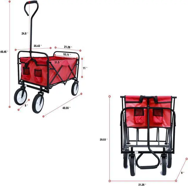 Alt view image 4 of 7 - Folding Wagon Garden Shopping Beach Cart (Red) Soft CaseTravel Luggage