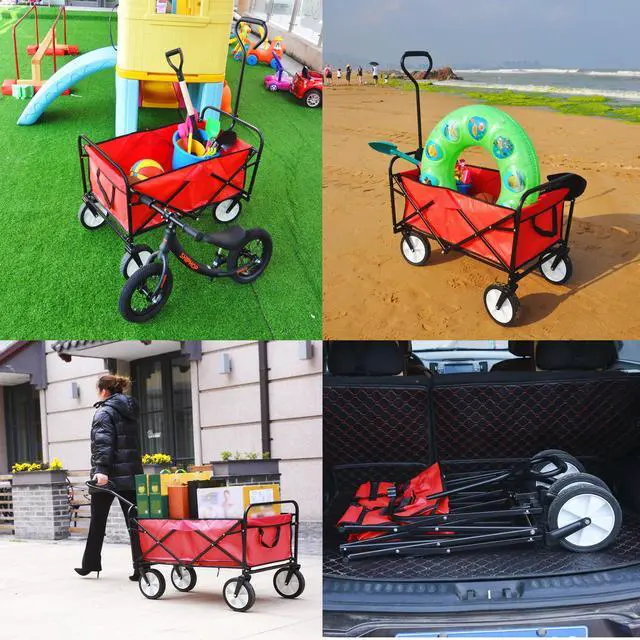 Alt view image 5 of 7 - Folding Wagon Garden Shopping Beach Cart (Red) Soft CaseTravel Luggage