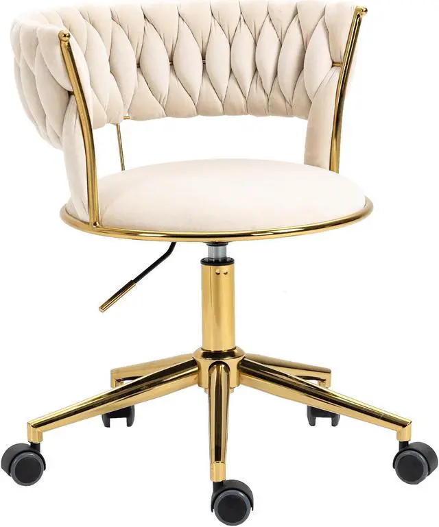 Alt view image 5 of 7 - Home Office Desk Chair, Vanity Chair, Modern Adjustable Home Computer Executive Chair Swivel Task Chair for Small Space, Living Room, Make-up, Studying White
