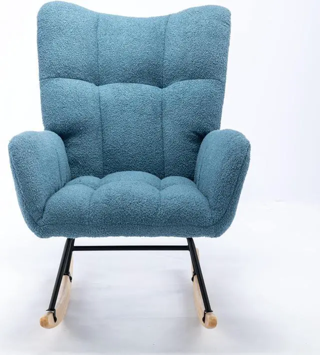 Alt view image 3 of 7 - Rocking Chair with Pocket, Soft Teddy Fabric Rocking Chair for Nursery, Comfy Wingback Glider Rocker with Safe Solid Wood Base for Living Room Bedroom Balcony