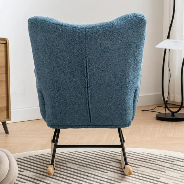Alt view image 4 of 7 - Rocking Chair with Pocket, Soft Teddy Fabric Rocking Chair for Nursery, Comfy Wingback Glider Rocker with Safe Solid Wood Base for Living Room Bedroom Balcony