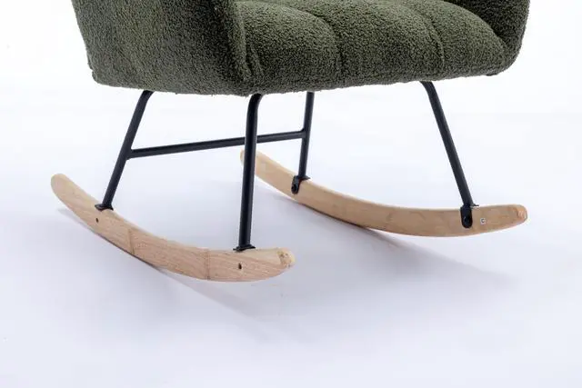 Alt view image 6 of 7 - Rocking Chair with Pocket, Soft Teddy Fabric Rocking Chair for Nursery, Comfy Wingback Glider Rocker with Safe Solid Wood Base for Living Room Bedroom Balcony Dark green