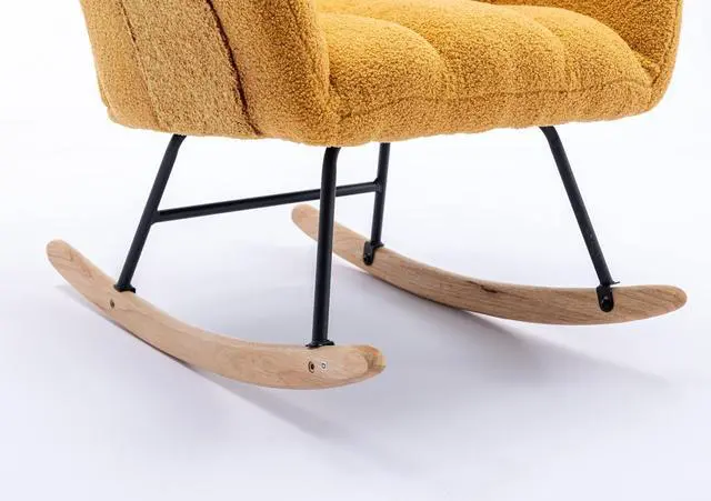 Alt view image 5 of 7 - Rocking Chair with Pocket, Soft Teddy Fabric Rocking Chair for Nursery, Comfy Wingback Glider Rocker with Safe Solid Wood Base for Living Room Bedroom Balcony Yellow