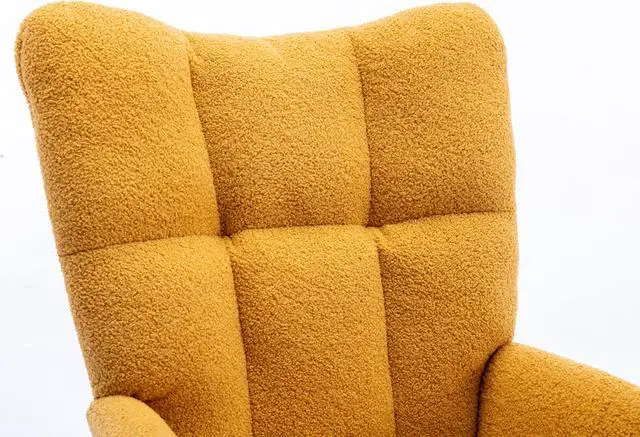 Alt view image 3 of 7 - Rocking Chair with Pocket, Soft Teddy Fabric Rocking Chair for Nursery, Comfy Wingback Glider Rocker with Safe Solid Wood Base for Living Room Bedroom Balcony Yellow