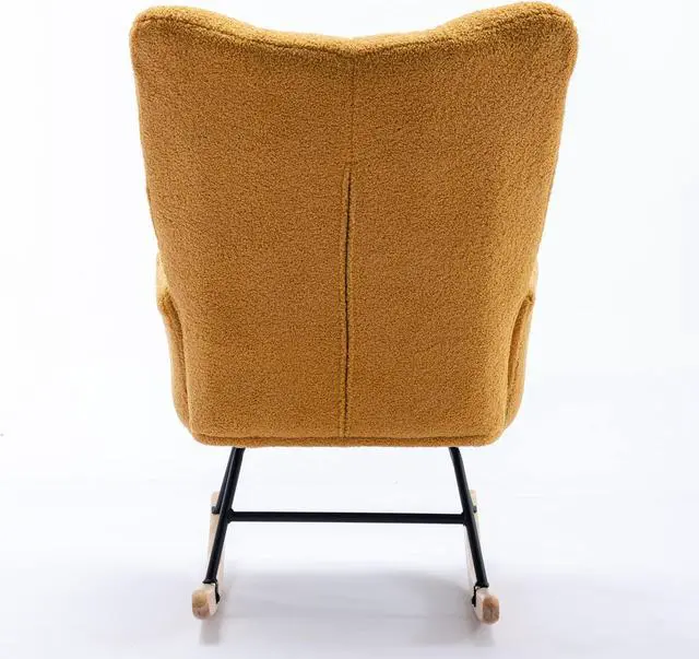 Alt view image 7 of 7 - Rocking Chair with Pocket, Soft Teddy Fabric Rocking Chair for Nursery, Comfy Wingback Glider Rocker with Safe Solid Wood Base for Living Room Bedroom Balcony Yellow