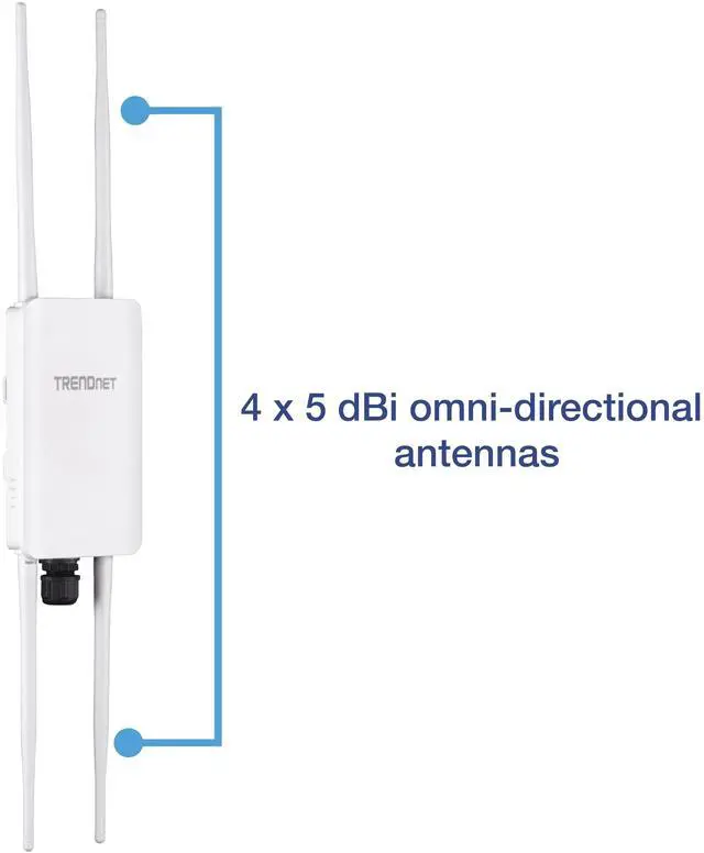 Alt view image 6 of 15 - TRENDnet 5 DBI Wireless AC1300 Outdoor PoE+ Omni-Directional Access Point, TEW-841APBO, 4 X 5 DBI Omni Directional Antennas, Point-to-Point & Point-to-Multi-Point WiFi Bridging, IEEE 802.3AT PoE+