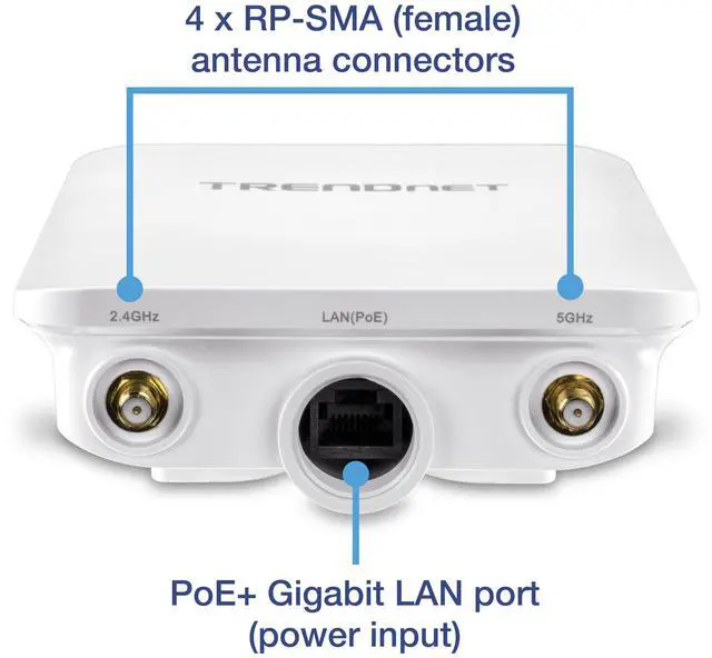 Alt view image 3 of 15 - TRENDnet 5 DBI Wireless AC1300 Outdoor PoE+ Omni-Directional Access Point, TEW-841APBO, 4 X 5 DBI Omni Directional Antennas, Point-to-Point & Point-to-Multi-Point WiFi Bridging, IEEE 802.3AT PoE+