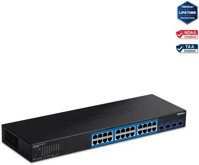 Alt view image 13 of 20 - TRENDnet 28-Port Web Smart Switch, 24 x Gigabit Ports, 4 x 10G SFP+ Slots, High Speed Network Uplinks, 128 Gbps Switching Capacity, Network Ethernet Switch, 1U Rack Mountable, Black, TEG-30284