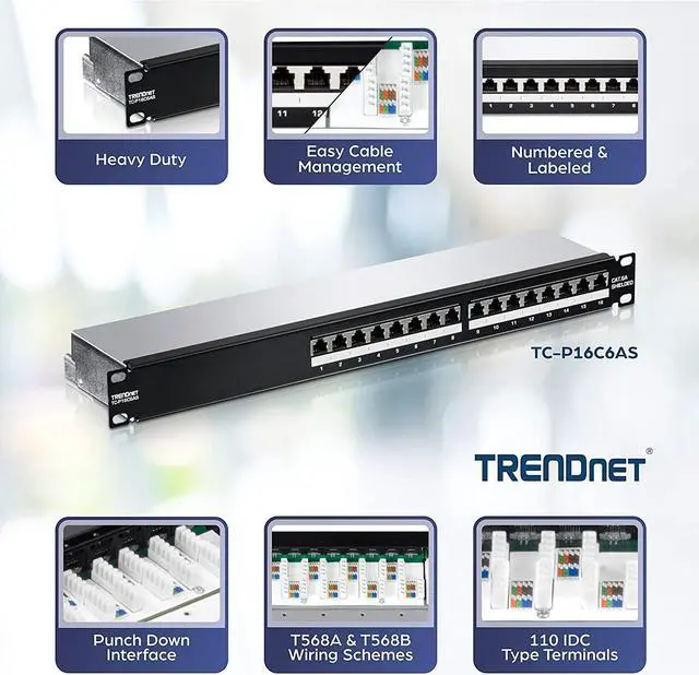 Alt view image 3 of 20 - TRENDnet TC-P16C6AS (V1.0R) 16-Port Cat6A Shielded 1U Patch Panel
