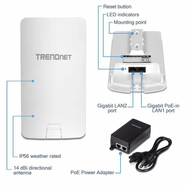 Alt view image 4 of 17 - TRENDnet  TEW-840APBO2K 14 dBi WiFi AC867 Outdoor PoE Preconfigured Point-to-Point Bridge Kit