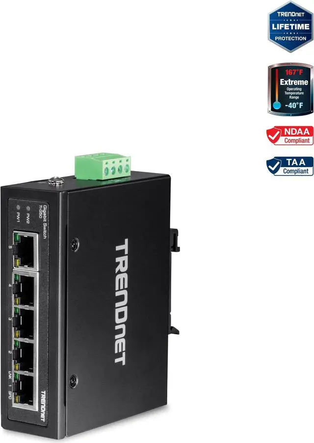 Main image of TRENDnet TI-G50 5-Port Industrial Gigabit Ethernet DIN-Rail Switch