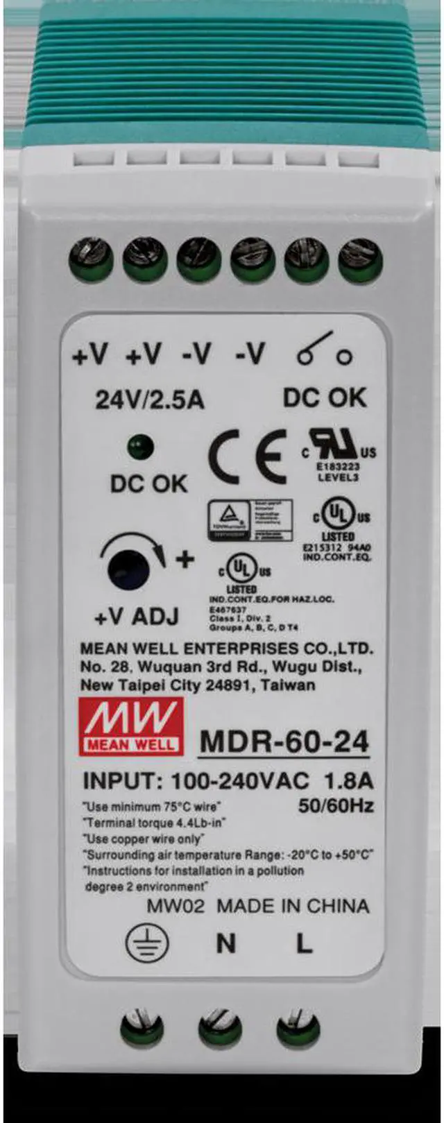 Alt view image 10 of 11 - TRENDnet TI-M6024 DIN Rail 24V 60W Power Supply for TI-G50, TI-G62, TI-G80, TI-F11SFP