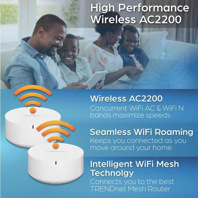 Alt view image 3 of 15 - TRENDnet AC2200 WiFi Mesh Router System, TEW-830MDR2K,2 x AC2200 WiFi Mesh Routers, App-Based Setup, Expanded Home WiFi(Up to 4,000 Sq Ft. Home),Supports 2.4Ghz/5G