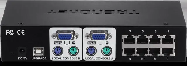 Alt view image 8 of 8 - TRENDnet 8-Port CAT5 KVM Switch, CAT5 Cables up to 30m, USB, PS/2, Hot-Keys, VGA, Dual Console, TK-CAT508