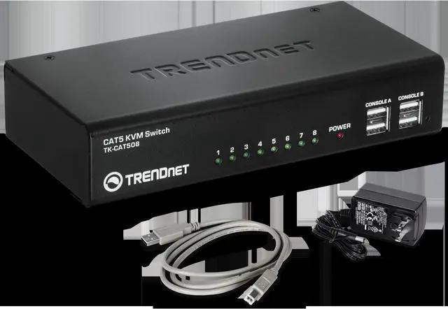 Alt view image 7 of 8 - TRENDnet 8-Port CAT5 KVM Switch, CAT5 Cables up to 30m, USB, PS/2, Hot-Keys, VGA, Dual Console, TK-CAT508