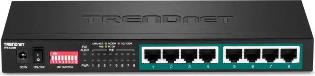 Alt view image 14 of 20 - TRENDnet 8-Port Gigabit Long Range Poe+ Switch, TPE-LG80,65W Poe Budget, Ethernet/Network Switch, Long-Range Poe+ Extends Range Up to 200M (656 ft.), 16 Gbps Switching Capacity, Lifetime Protection
