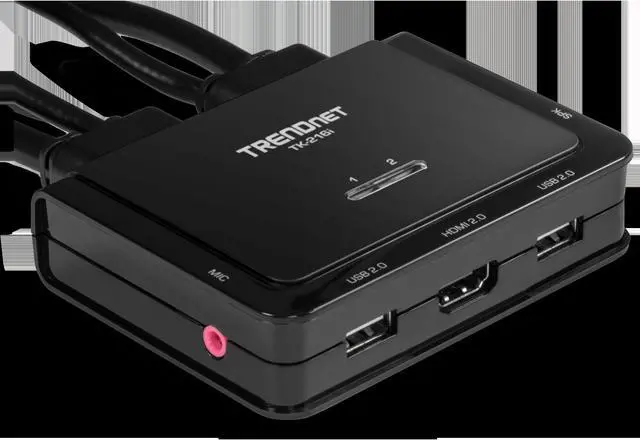 Alt view image 2 of 5 - TRENDnet 2-Port 4K HDMI KVM Switch w/ Audio, TK-216i, 4K UHD (3840 x 2160@60Hz, 3.5mm speaker/microphone, USB Switch 2 Computers, USB 2.0, HDMI 2.0, HDMI 5.1 Audio Support, Monitor USB Sharing Switch