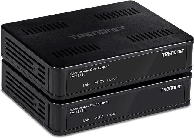 Main image of TRENDnet MoCA 2.0 Ethernet Over Coax Adapter(2-Pack) TMO-311C2K Backward Compatible w/MoCA 1.1/1.0 Gigabit LAN Port Supports Net Throughput up to 1Gbps Supports up to 16 Nodes on One Network