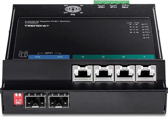 Alt view image 7 of 10 - TRENDnet 6-Port Industrial Gigabit PoE+ Wall-Mounted Front Access Switch, TI-PG62F, 4 x Gigabit PoE+ Ports, 2 x Gigabit SFP Slots, DIN-Rail, Wall Mount Brackets Included, IP30, 120W PoE Budget