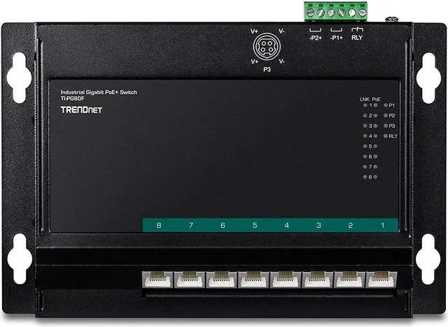 Alt view image 6 of 7 - TRENDnet 8-Port Industrial Gigabit Poe+ Wall-Mounted Front Access Switch, TI-PG80F, 8X Gigabit Poe+ Ports, DIN-Rail Mount, 48 –57V DC Power Input, IP30, 200W Poe Budget, Lifetime Protection