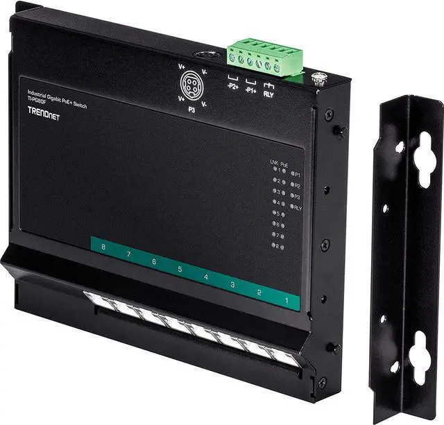 Alt view image 7 of 7 - TRENDnet 8-Port Industrial Gigabit Poe+ Wall-Mounted Front Access Switch, TI-PG80F, 8X Gigabit Poe+ Ports, DIN-Rail Mount, 48 –57V DC Power Input, IP30, 200W Poe Budget, Lifetime Protection