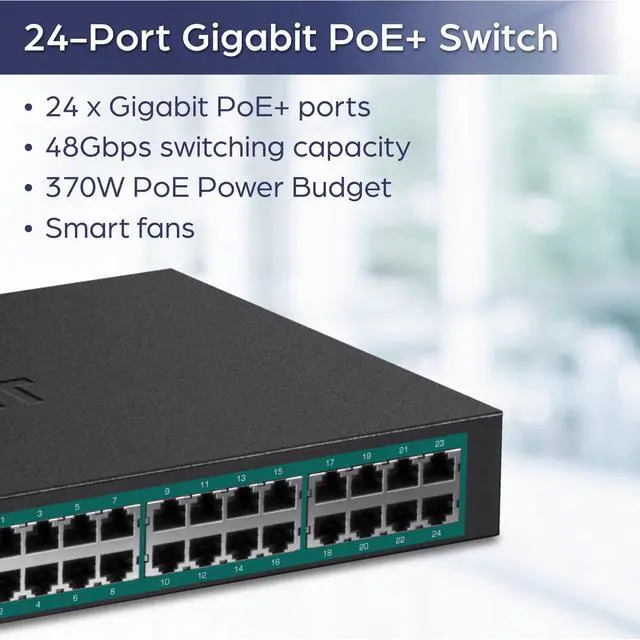 Alt view image 3 of 7 - TRENDnet 24-Port Gigabit PoE+ Switch, TPE-TG240g, 24 x Gigabit PoE+  Ports, 370W PoE Power Budget, 48 Gbps Switching Capacity, Ethernet  Splitter, Metal, Lifetime Protection, Black