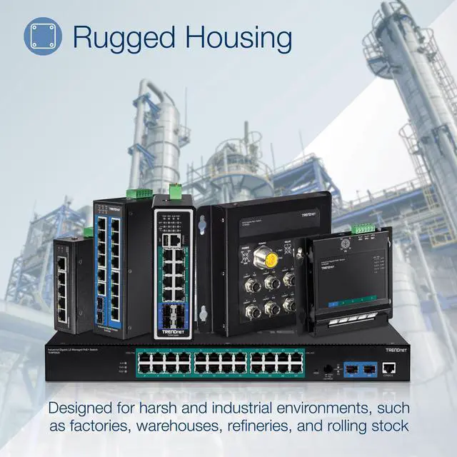 Alt view image 2 of 9 - TRENDnet 16-Port Industrial Gigabit L2 Managed DIN-Rail Switch, Layer 2 Switch, 16 x Gigabit Ports, 32Gbps Switching Capacity, Extreme Temperature Gigabit Switch, Black, TI-G160i