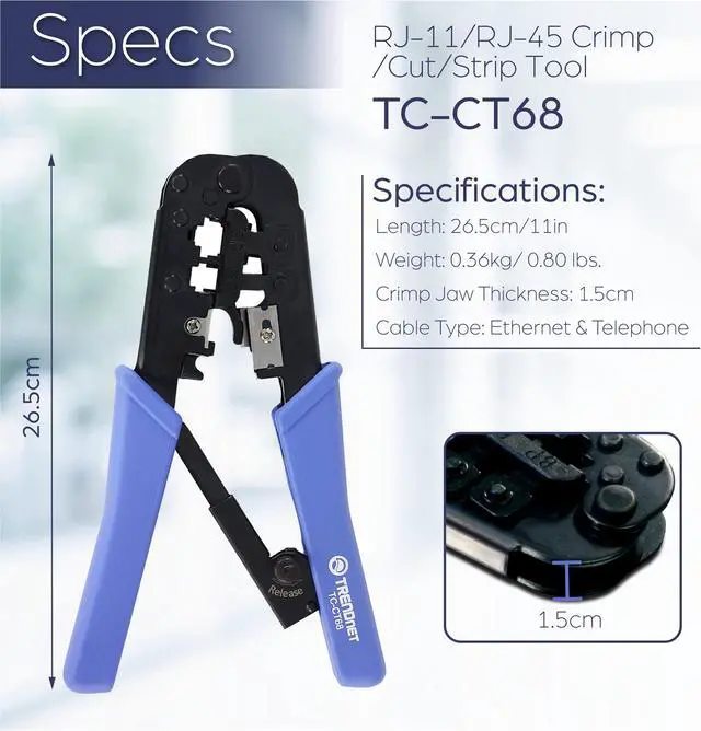 Alt view image 10 of 20 - TRENDnet Accessory Network Professional Crimp Tool (TC-CT68)