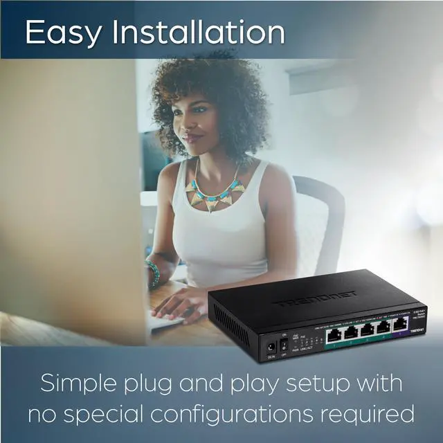Alt view image 4 of 14 - TRENDnet 5-Port Unmanaged 2.5G PoE+ Switch, Fanless, Compact Desktop Design, Metal Housing, 2.5GBASE-T Ports, IEEE 802.3bz, 55W PoE Budget, Black,Lifetime Protection, TPE-TG350
