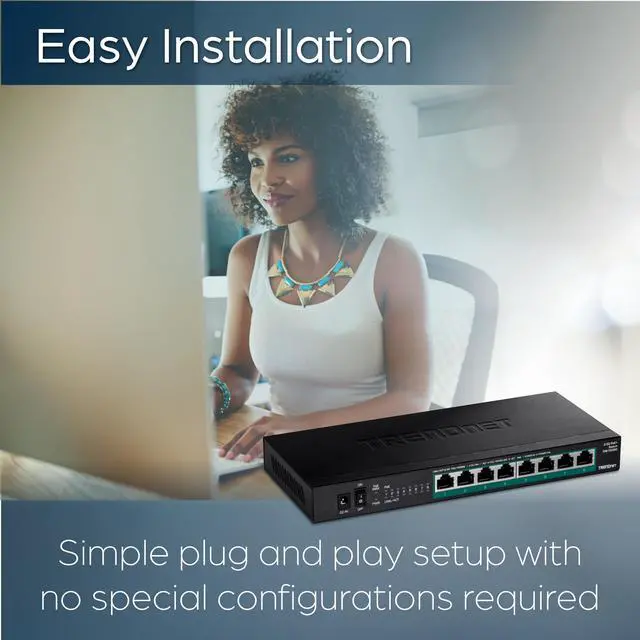 Alt view image 4 of 13 - TRENDnet 8-Port Unmanaged 2.5G PoE+ Switch, Fanless, Compact Desktop Design, Metal Housing, 2.5GBASE-T Ports, IEEE 802.3bz, 100W PoE Budget, Black,Lifetime Protection,TPE-TG380