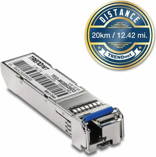 Alt view image 4 of 16 - TRENDnet SFP to RJ45 Dual Wavelength Single-Mode LC Module, TEG-MGBS20D3, Must Pair w/ TEG-MGBS20D5 or a Compatible Module, Up to 20 km (12.4 miles), Bi-Directional (WDM) SFP