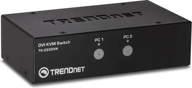 Main image of TRENDnet 2-Port DVI KVM Switch with Audio, Manage Two PC's, Hot-Keys, USB 2.0, Metal Housing, Use with a DVID-D Monitor, TK-222DVK