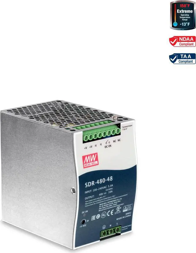 Main image of TRENDnet 480W, 48V DC, 10A AC to DC DIN-Rail Power Supply with PFC Function, TI-S48048