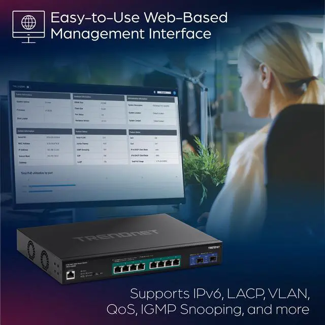 Alt view image 4 of 16 - TRENDnet TPE-3102WS, 10-Port Multi-Gig Web Smart PoE+ Switch