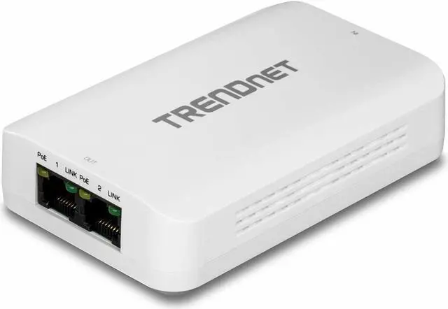 Main image of TRENDnet 2-Port Gigabit PoE++ Extender, 1 x Gigabit PoE++ In Port, 2 x Gigabit PoE Out Ports, Extends 100m (328 ft) Up to 200m (656 ft), Daisy Chain 4 Units for up to 500m (1640 ft), Black, TPE-BE200