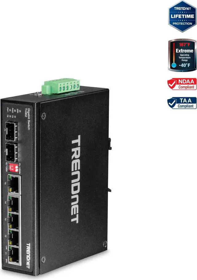 Alt view image 10 of 19 - TRENDnet 7-Port Industrial Gigabit DIN-Rail Switch, TI-G62, 5 x Gigabit Ports, 2 x Gigabit SFP Ports, IP50 Weather Rated, 14Gbps, NDAA TAA Compliant, Lifetime Protection