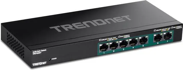 Main image of TRENDnet 7-Port Multi-Gig PoE+ Switch, 5 x 1G RJ-45 PoE+ Base-T Ports, 2 x 2.5G RJ-45 PoE+ Ports, 20Gbps Switching Capacity, Network Ethernet Switch, Lifetime Protection, Black,TPE-TG327