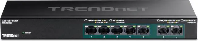 Alt view image 2 of 6 - TRENDnet 7-Port Multi-Gig PoE+ Switch, 5 x 1G RJ-45 PoE+ BASE-T Ports, 2 x 2.5G RJ-45 PoE+ Ports, 20Gbps Switching Capacity, Network Ethernet Switch, Lifetime Protection, Black, TPE-TG3
