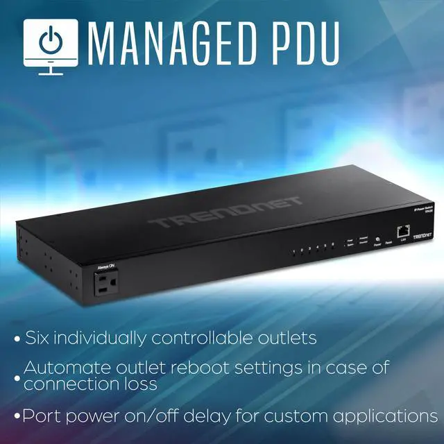 Alt view image 3 of 20 - TRENDnet TPI-06, 6-Outlet Managed Rackmount Power Distribution Unit, Black