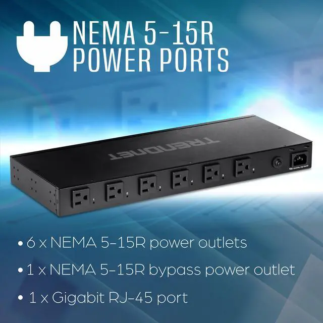 Alt view image 4 of 20 - TRENDnet TPI-06, 6-Outlet Managed Rackmount Power Distribution Unit, Black