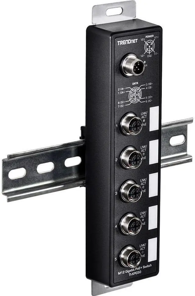 Alt view image 5 of 7 - Bundle of TRENDnet 5-Port Industrial EN50155 M12 Gigabit PoE+ Railway Switch, TI-XPG50 + TRENDnet M12 to RJ-45 Industrial Ethernet Cable, 5m (16.4ft.), TI-CD05