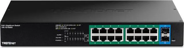 Alt view image 4 of 13 - TRENDnet 18-Port Gigabit EdgeSmart PoE+ Switch, TPE TG182ES, 240W PoE Power Budget, 16 x Gigabit PoE+ Ports, 2 x Gigabit SFP Ports, Managed Network Ethernet Switch, Lifetime Protection, Black