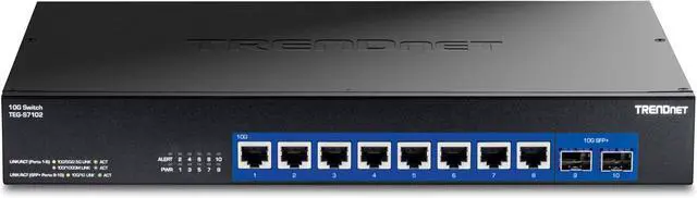 Alt view image 2 of 5 - TRENDnet 10-Port 10G Unmanaged Switch, TEG-S7102, 8 x 10G RJ-45 Ports, 2 x 10G SFP+ Ports, 200Gbps Switching Capacity, Rackmount Design, Lifetime Protection, Black