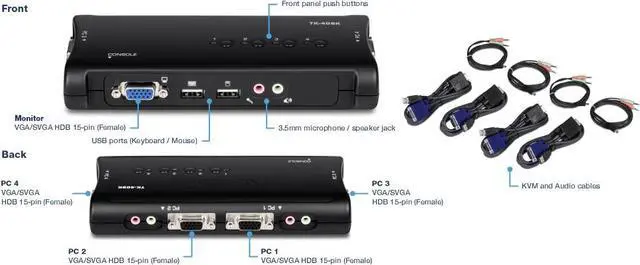 Alt view image 4 of 8 - TRENDnet 4-Port USB KVM Switch With Audio, Control Up
 To 4 Computers, Windows, Linux, Mac OS Compliant, 2048 x
 1526 VGA Resolution, Plug and Play, USB Powered, KVM
 Cables Included, Black, TK-409K