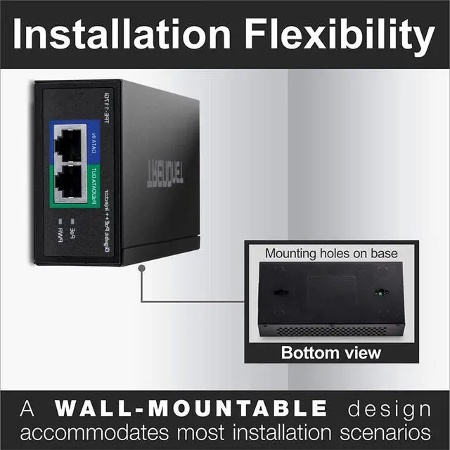 Alt view image 5 of 7 - TRENDnet Gigabit PoE++ Injector, Supplies PoE (15.4W), PoE+ (30W), or PoE++ (60W), Network A PoE Device Up To 100m(328 ft), Plug & Play, Black, TPE-117GI