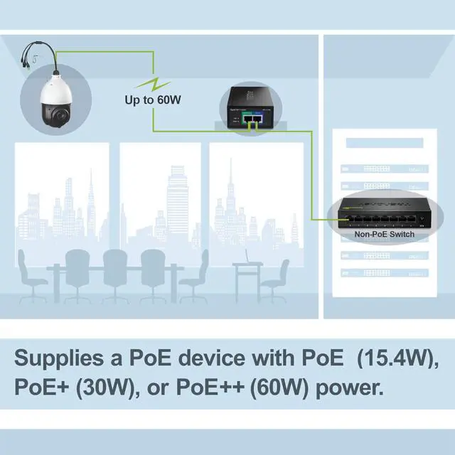 Alt view image 6 of 7 - TRENDnet Gigabit PoE++ Injector, Supplies PoE (15.4W), PoE+ (30W), or PoE++ (60W), Network A PoE Device Up To 100m(328 ft), Plug & Play, Black, TPE-117GI