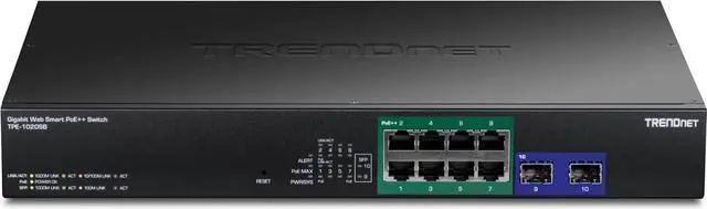 Alt view image 3 of 7 - TRENDnet TPE-1020SB, 10-Port Gigabit Web Smart PoE++ Switch