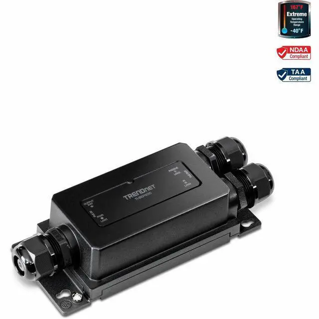 Main image of TRENDnet 2-Port Industrial Outdoor Gigabit PoE Extender, Hardened IP67 Extreme Temperature Rated Housing, Extends 100m for Total Distance up to 200m (656 ft.) for up to 2 Devices, TI-BEP200