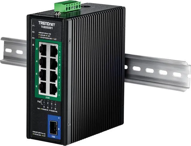 Alt view image 4 of 7 - TRENDnet 9-Port Industrial 2.5G DIN-Rail PoE++ Switch with 10G SFP+ Port, TI-BG5091, Multi-Gigabit, 8 x 2.G PoE++ Ports, 1 x 10G SFP+ Port, 480W PoE Power Budget, 60Gbps, Lifetime Protection, Black